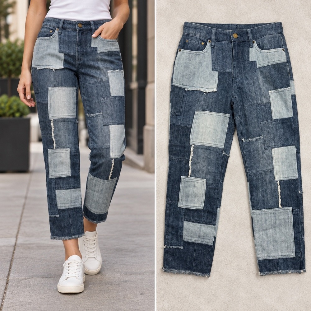 Michael Kors Patchwork Cropped Jeans Women's 2 Denim NWT Streetwear Colorblock
